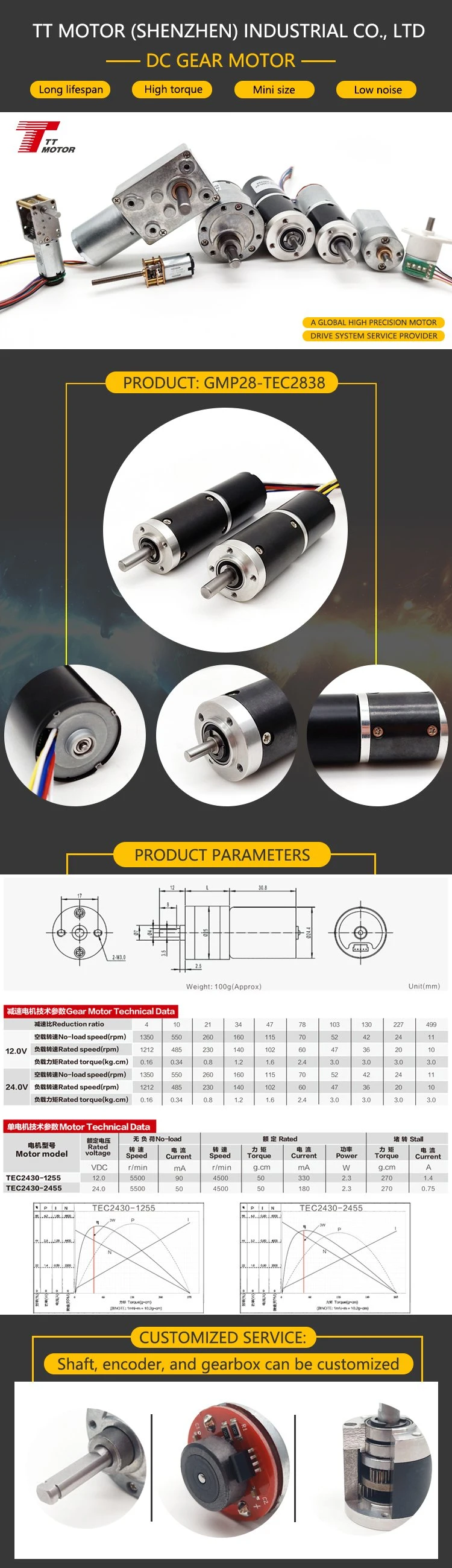 Micro electric DC 24V brushless gear motor